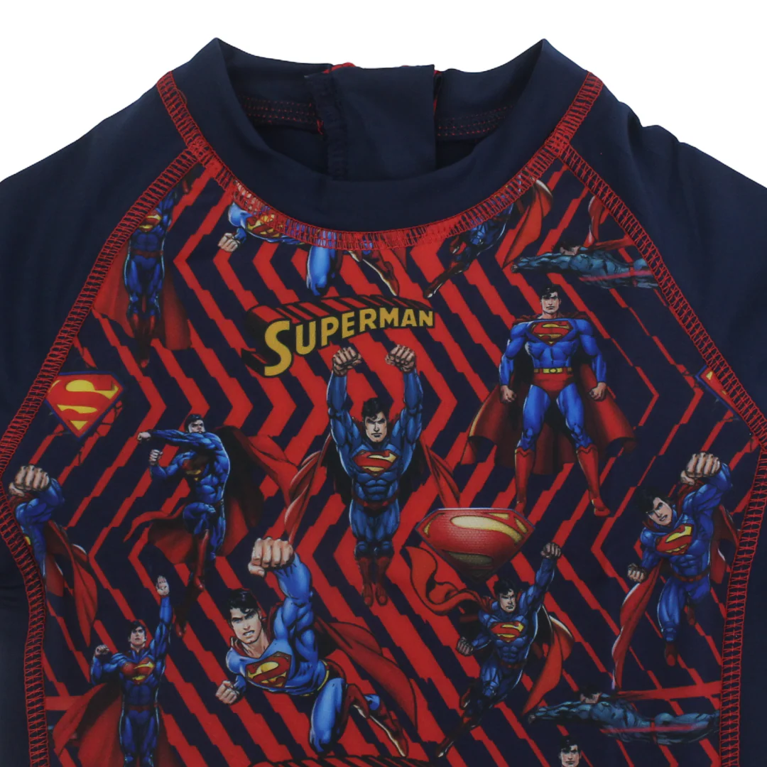 Boys Sunsuit One-Piece – Navy with Super-Man Print - Image 3