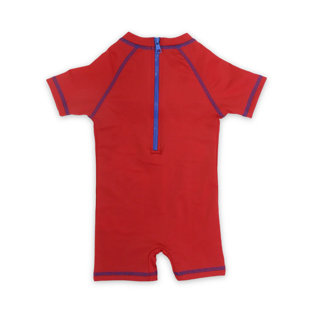 Boys Sunsuit One-Piece – Red with Super-Mario Print - Image 2