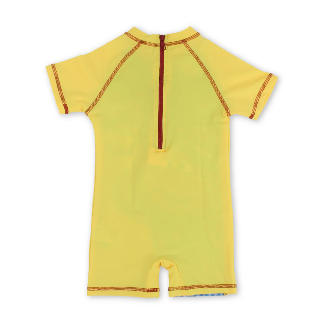 Baby Boys Sunsuit One-Piece – Yellow with Cars Print - Image 2