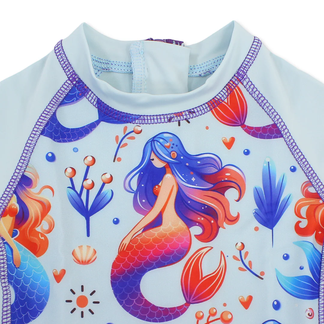 Girls Swimsuit Overall – Aqua with Mermaid Print - Image 3