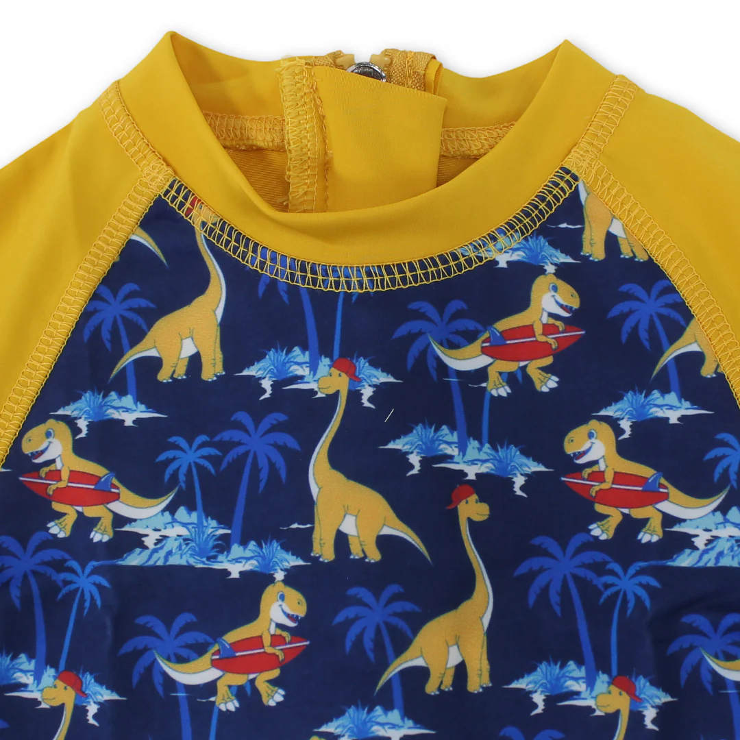 Baby Boys Sunsuit One-Piece – Mustard with Dino Print - Image 3