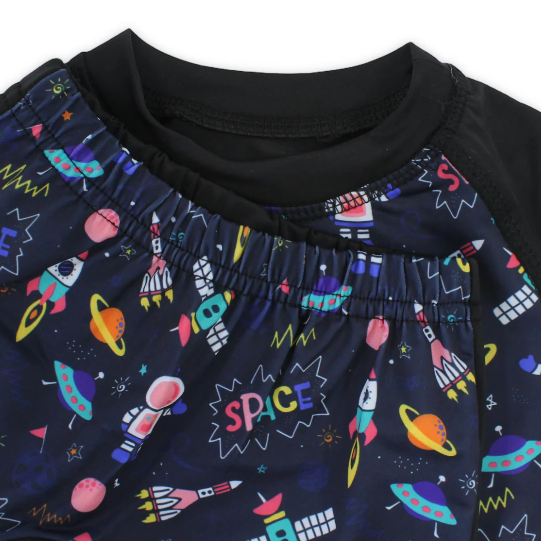 Baby Boys Rash Guard Set – Black with Space Print - Image 3