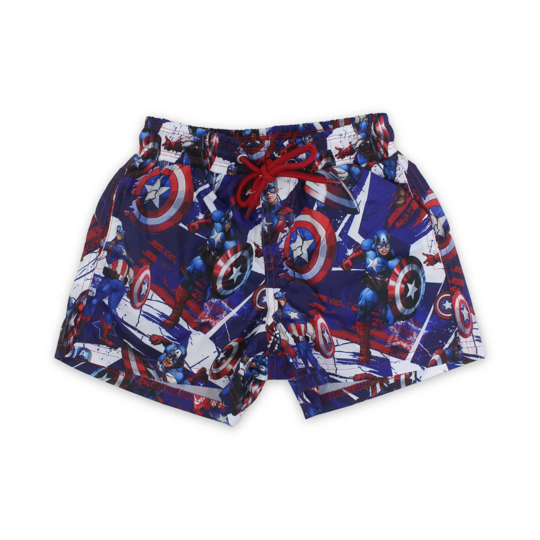 Boys Swim Trunks – Blue with Captain America Print