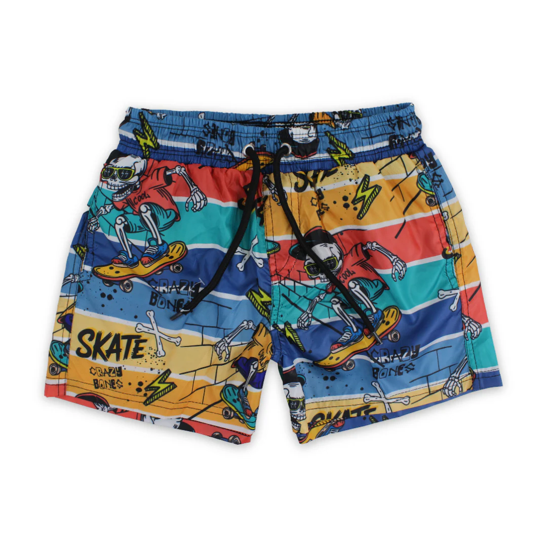 Boys Swim Trunks – Multicolor with Skeletons Print