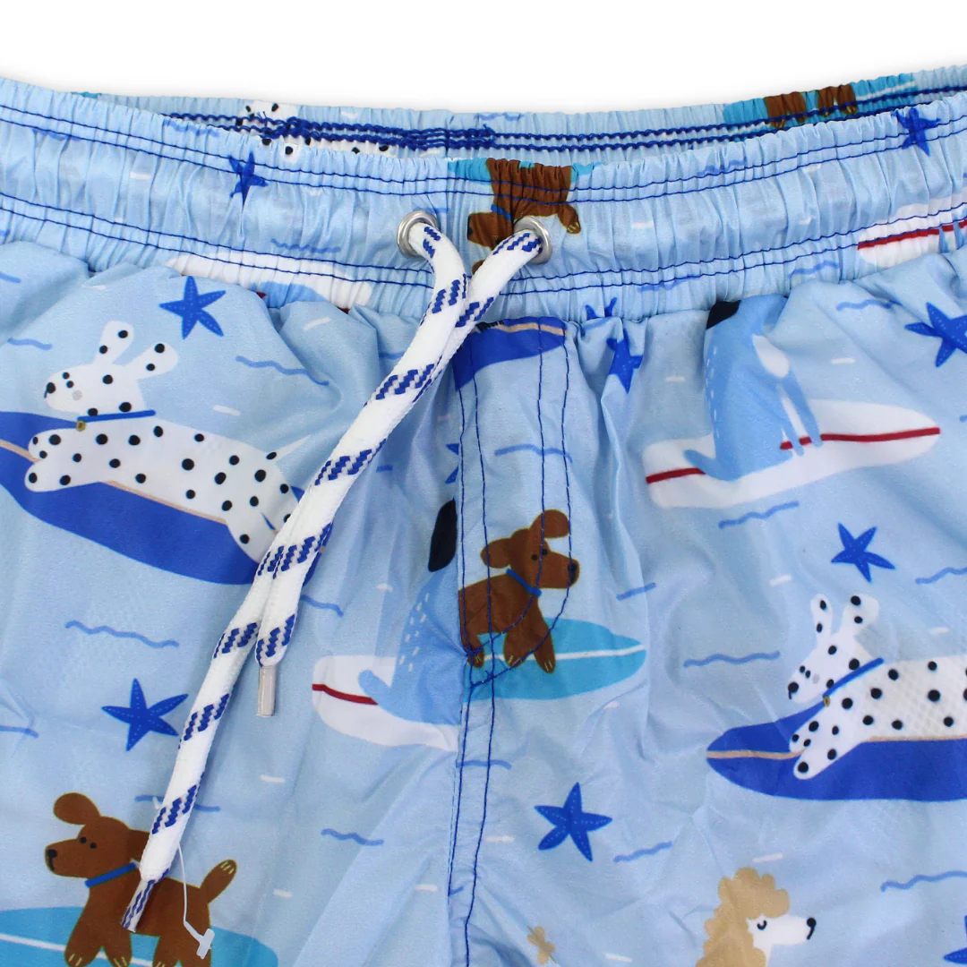 Boys Swim Trunks – Baby Blue with Dogs Print - Image 3