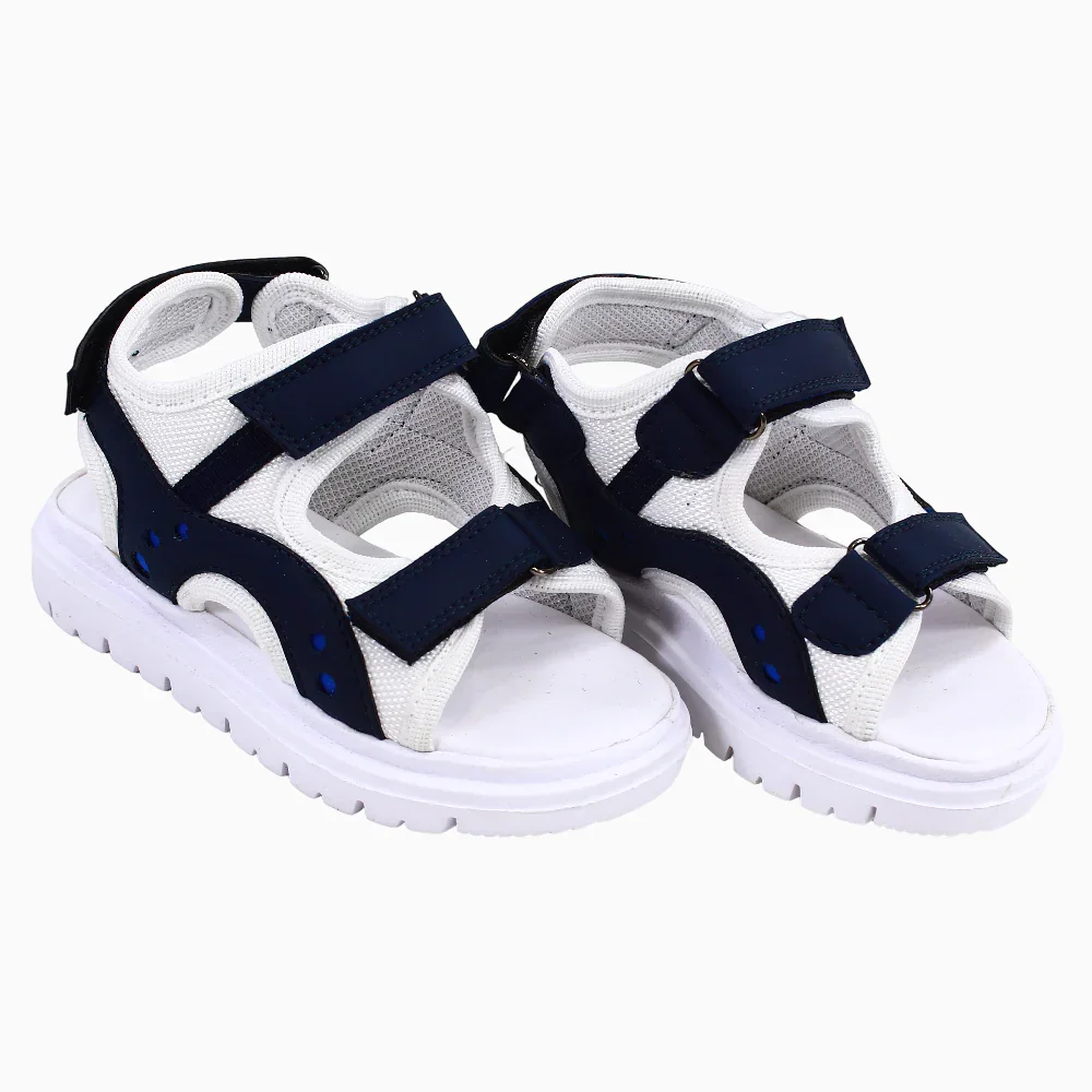 Boys Leather Sandals – White & Navy