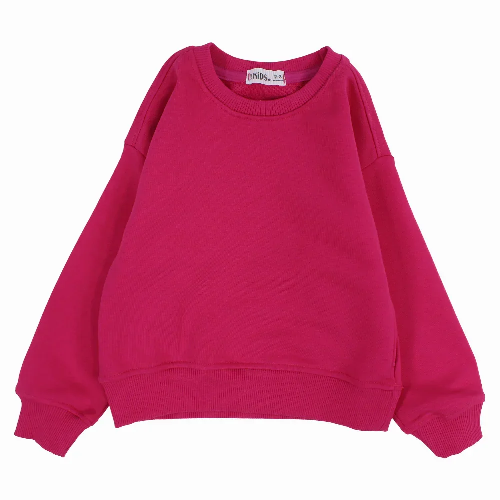 Girls Plain Cotton Sweatshirt – Fuchsia - Image 4