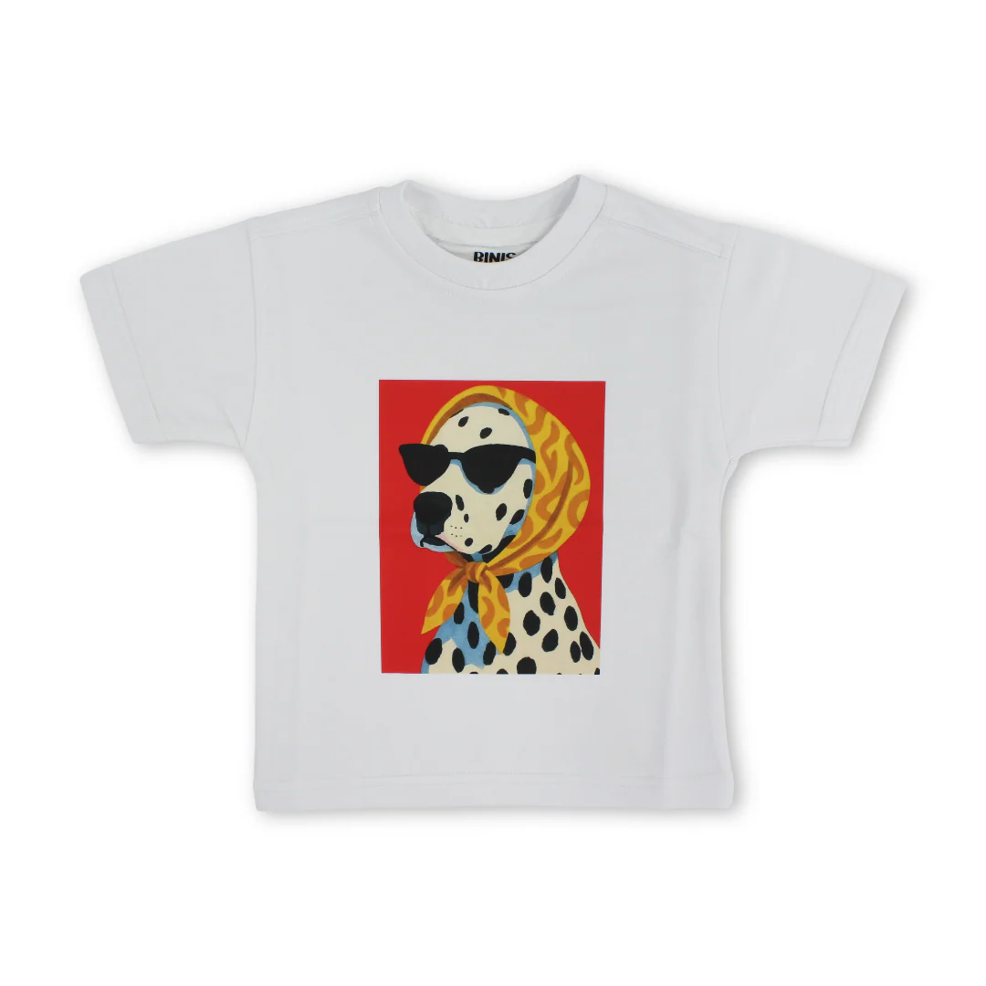 Baby Girls Cotton T-Shirt – White with Dog Sunglasses Print