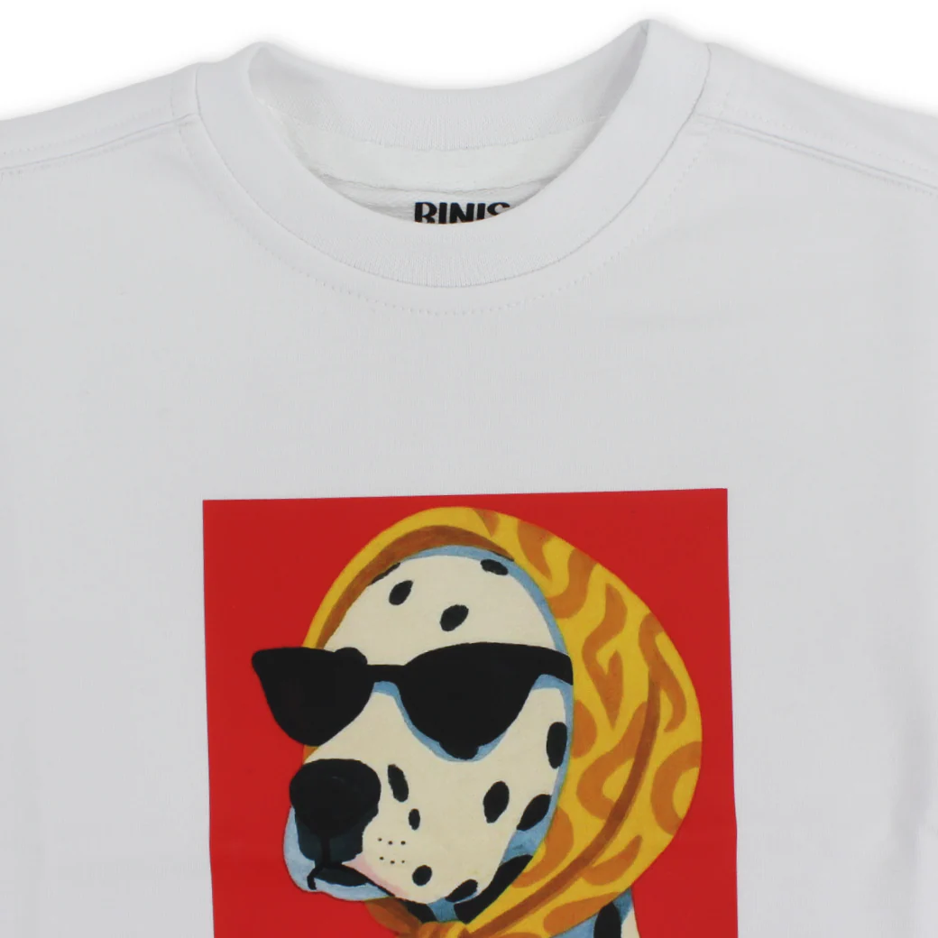Baby Girls Cotton T-Shirt – White with Dog Sunglasses Print - Image 3