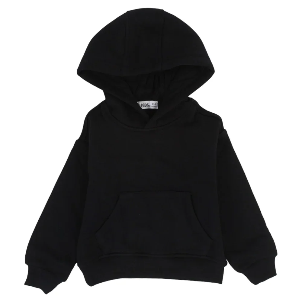 Girls Plain Cotton Hoodie – Black