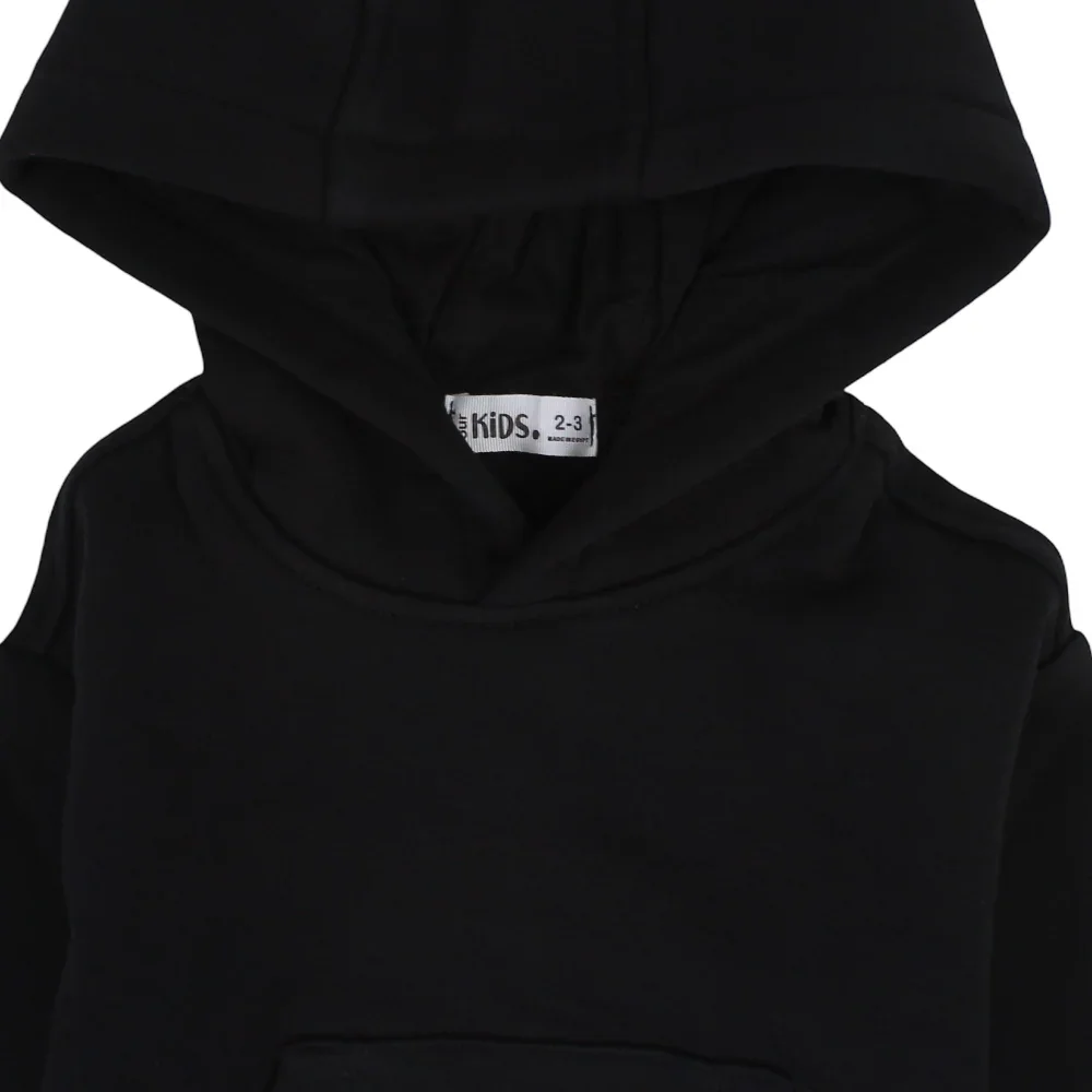 Girls Plain Cotton Hoodie – Black - Image 3