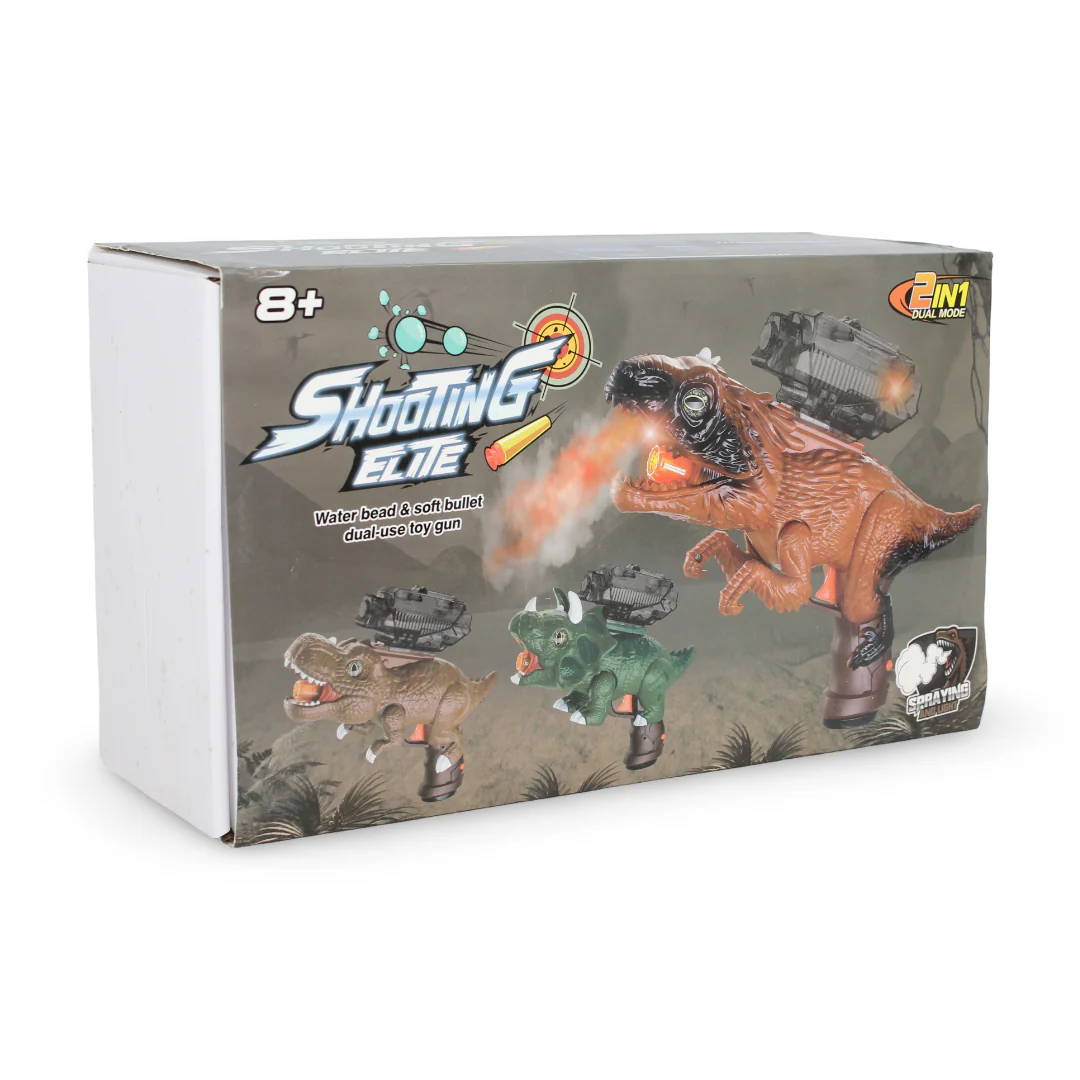 Shooting Elite Dinosaur Toy Gun 2-in-1 Water Beads and Soft Foam Bullets – Blue - Image 2