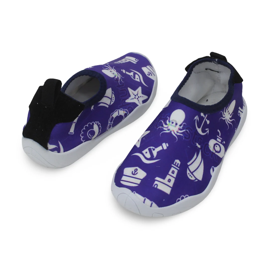 Unisex Kids Rubber Water Shoes – Royal Blue Nautical Marine Print - Image 2