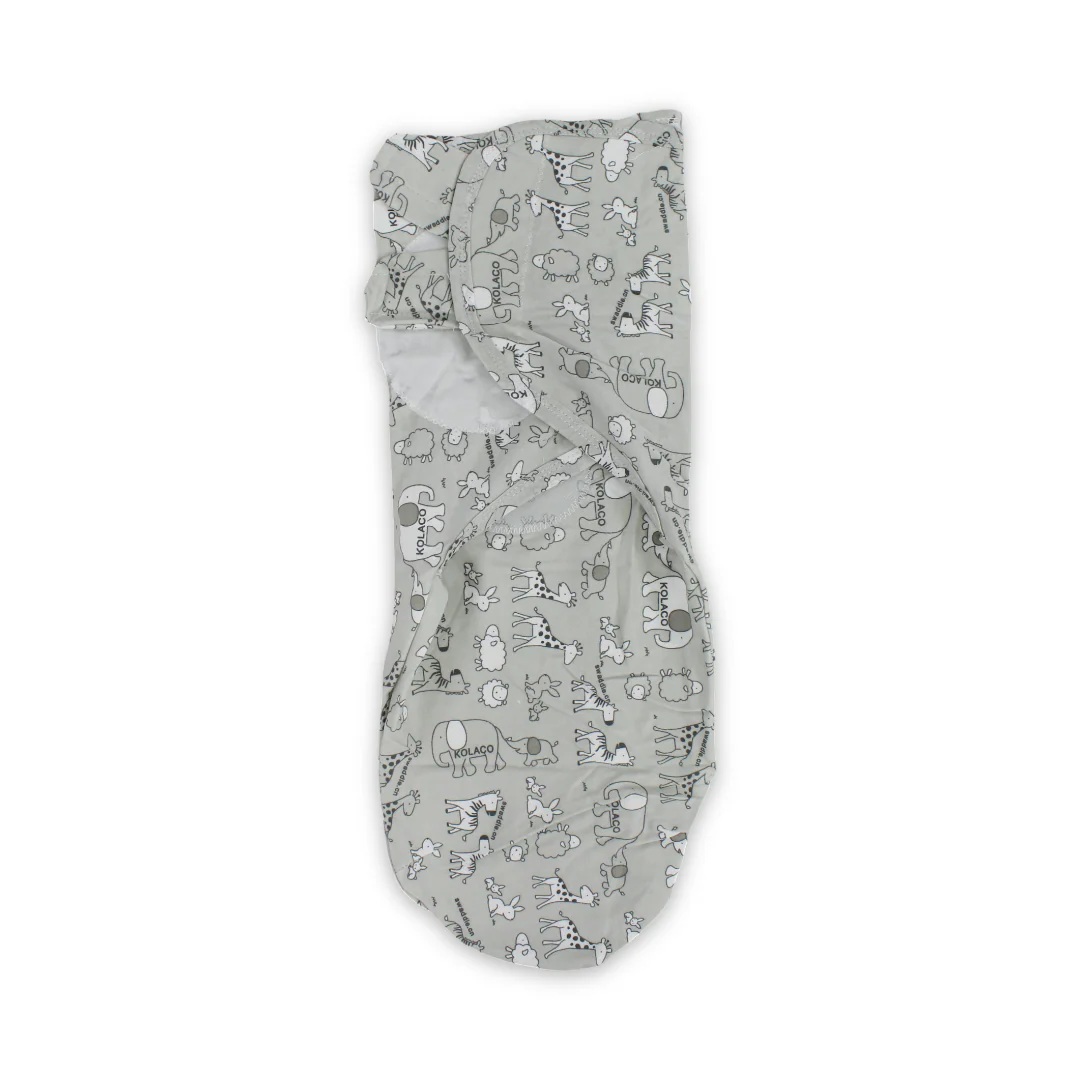Kolaco Cotton Baby Swaddle – Grey with Animals Print