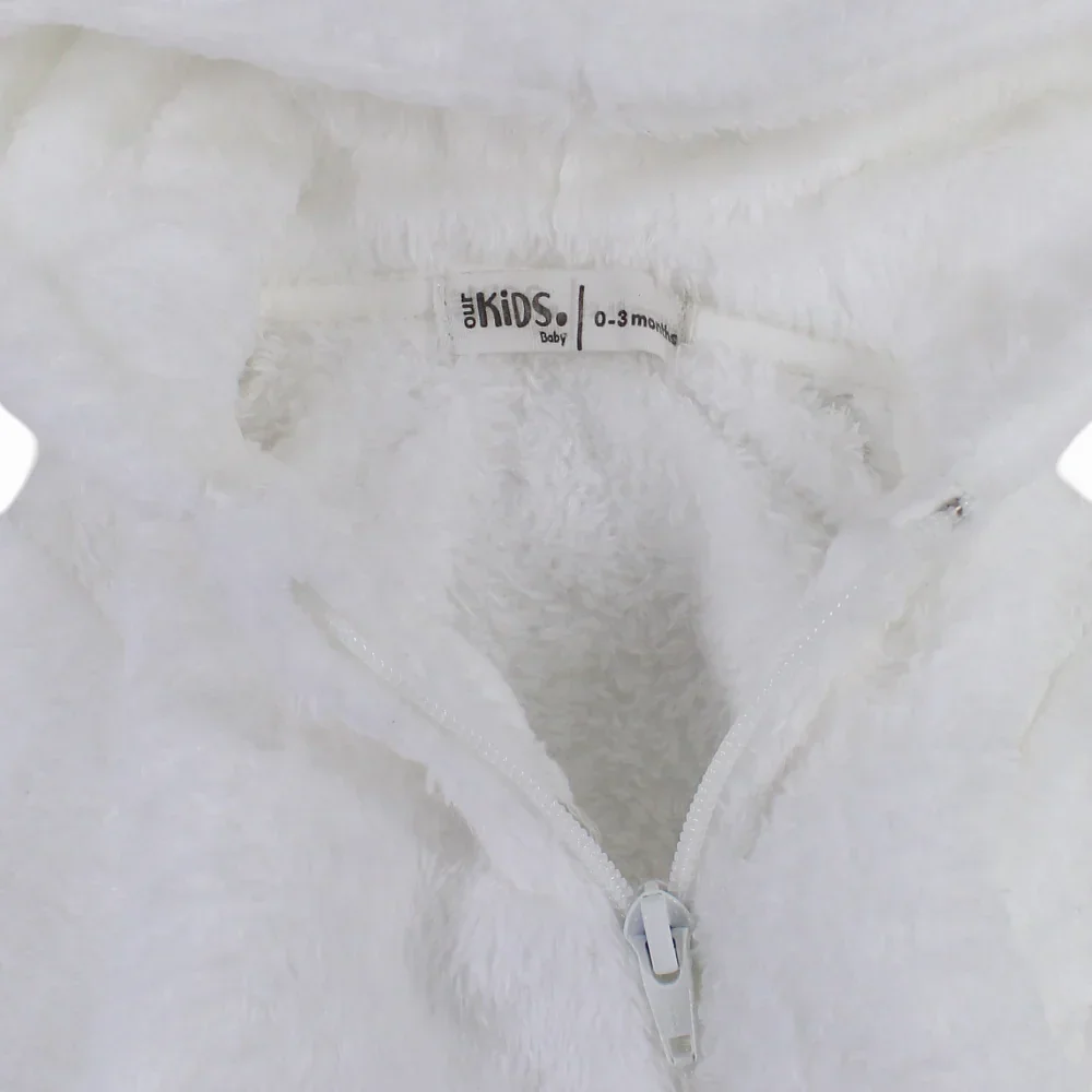 Unisex Baby Fleeced Hooded Overall – White - Image 4