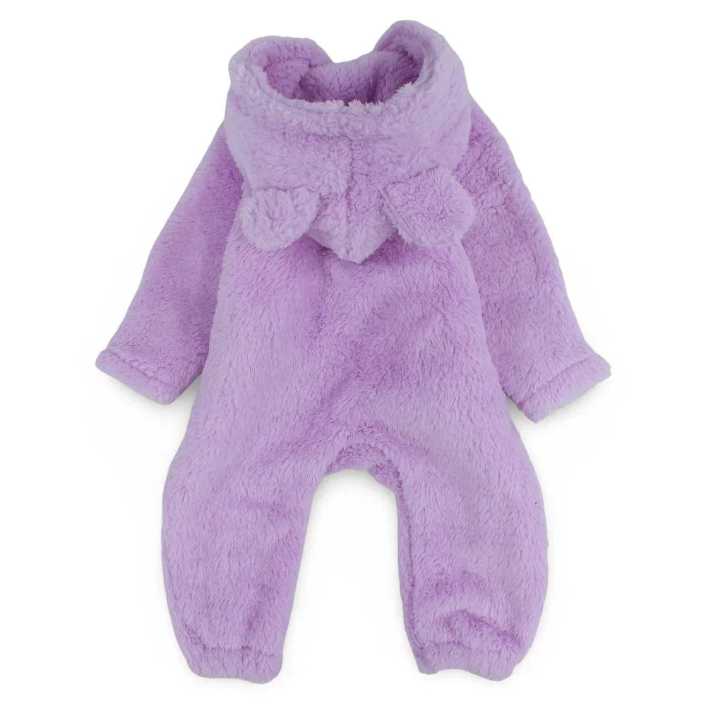 Baby Girls Fleeced Hooded Footless Onesie – Purple with Teddy Design - Image 4