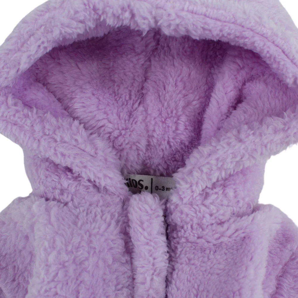 Baby Girls Fleeced Hooded Footless Onesie – Purple with Teddy Design - Image 5