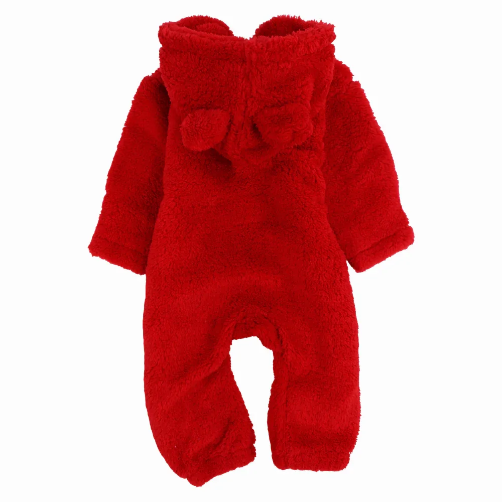 Unisex Baby Fleeced Hooded Overall – Red - Image 3