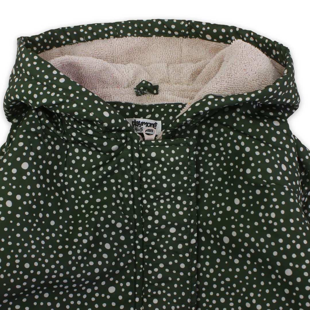 Girls Waterproof Swim Robe – Olive with Polka Dot Pattern - Image 3