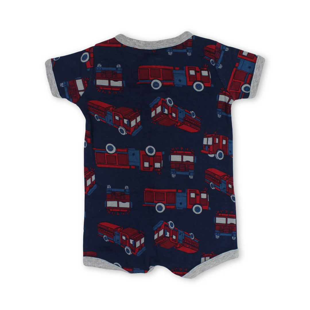 Baby Boys Cotton Romper – Navy with Cars Print - Image 2