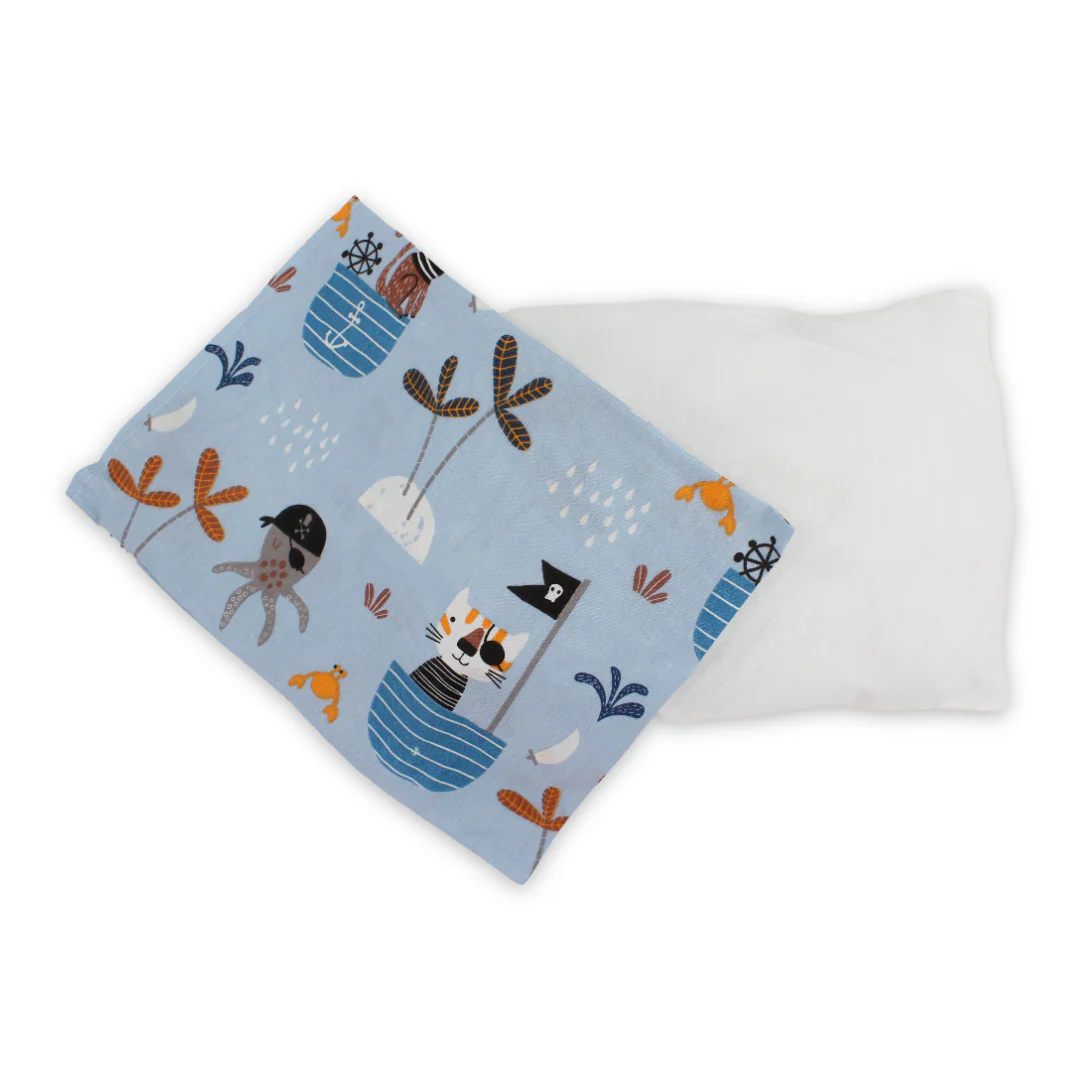Cotton Baby Pillow – Baby Blue with Octopuses & Cats in Boats Print - Image 2