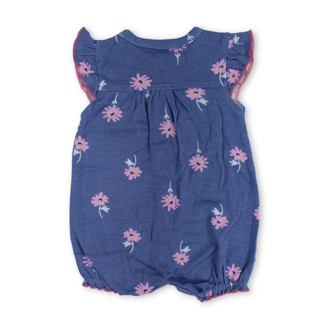 Baby Girls Cotton Romper – Indigo with Mouse Embroidery - Image 2