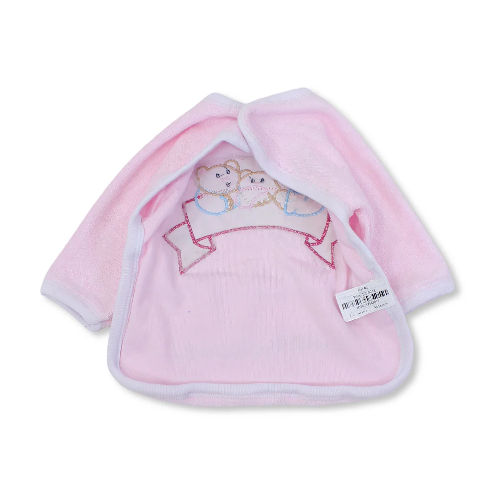Cotton Baby Bib – Pink with 3 Teddies Bear Embroidery - Image 2