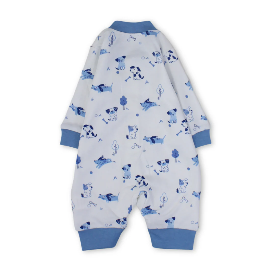 Baby Boys Cotton Footless Onesie – White with Dogs Print - Image 2