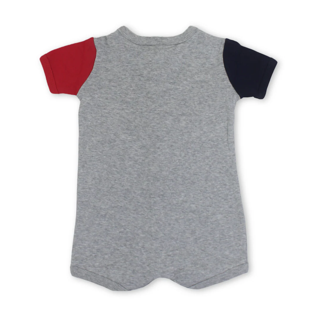 Baby Boys Cotton Romper – Grey with "Hunk" Embroidery - Image 2