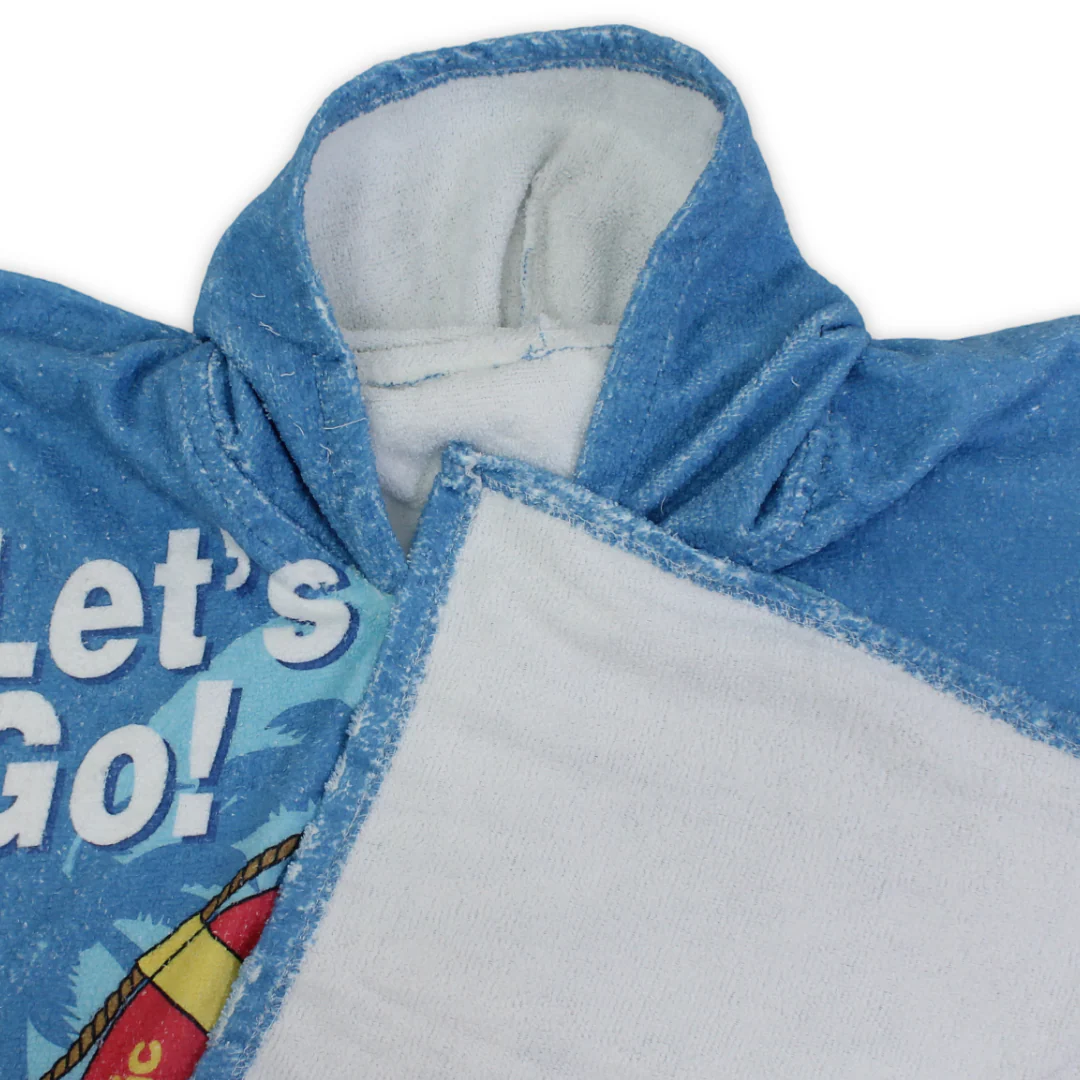 Boys Cotton Poncho – Baby Blue with "Let's Go!" Print - Image 3
