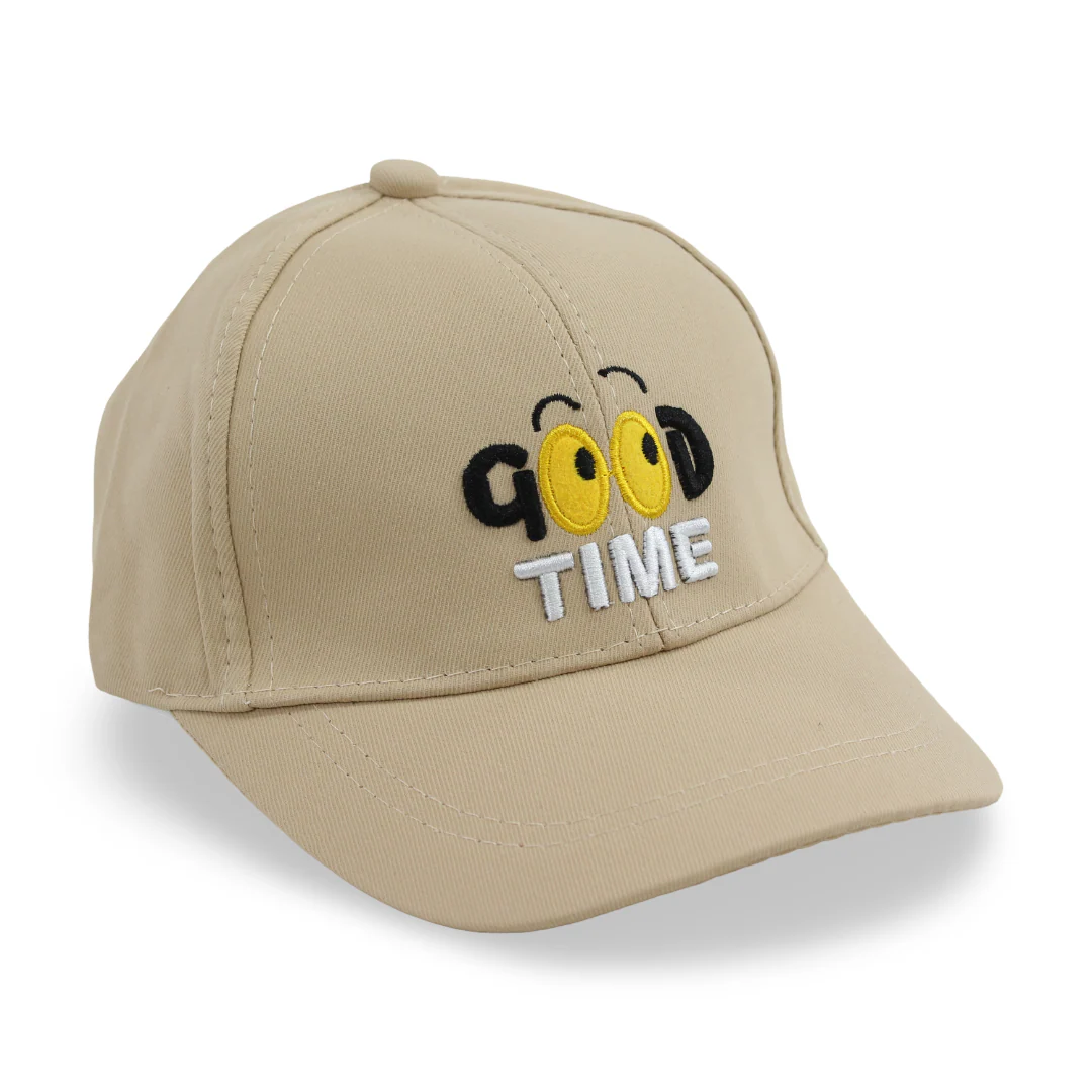 Unisex Cotton Cap – Beige with "Good Time" Design