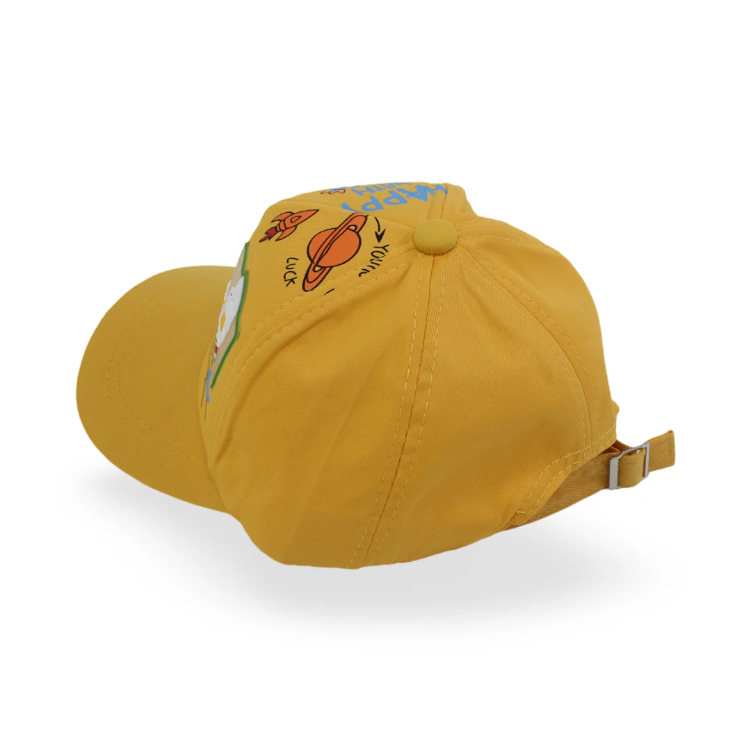 Unisex Cotton Cap – Yellow with "Happy with Cute" Print - Image 2