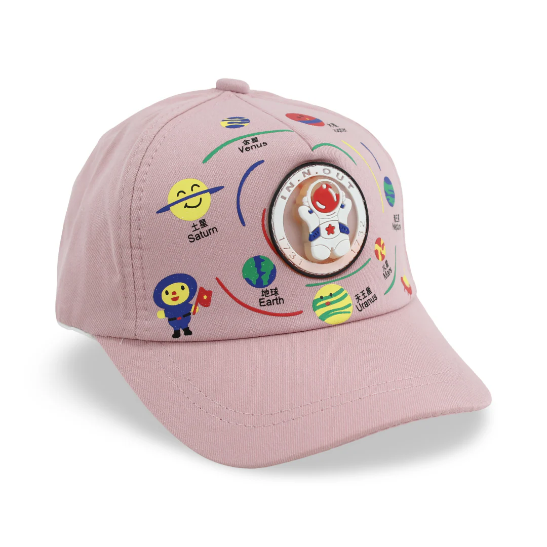 Girls Cotton Cap – Dusty Pink with Planets Design