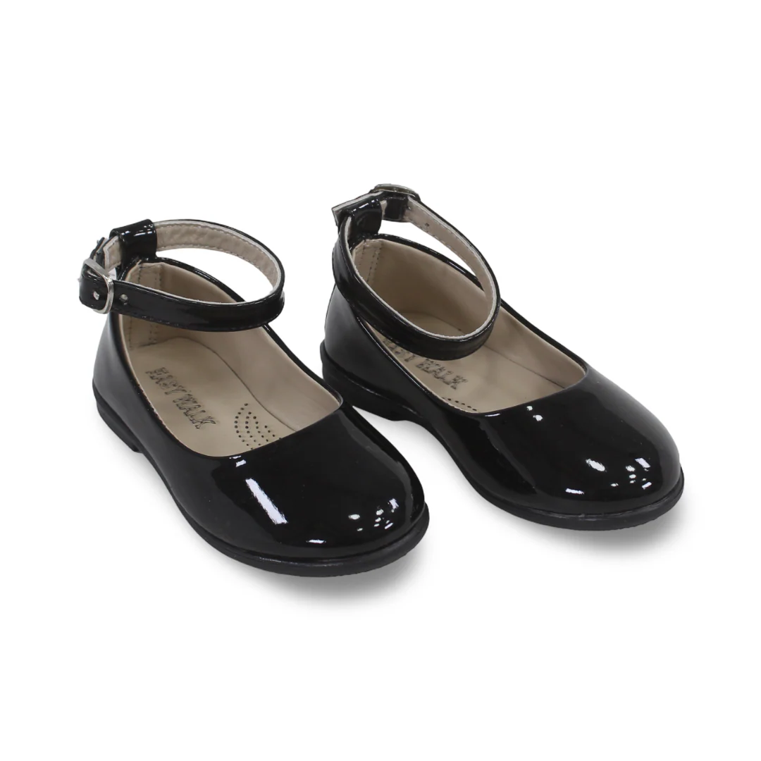 Baby Girls Leather Ballerina – Shiny Black