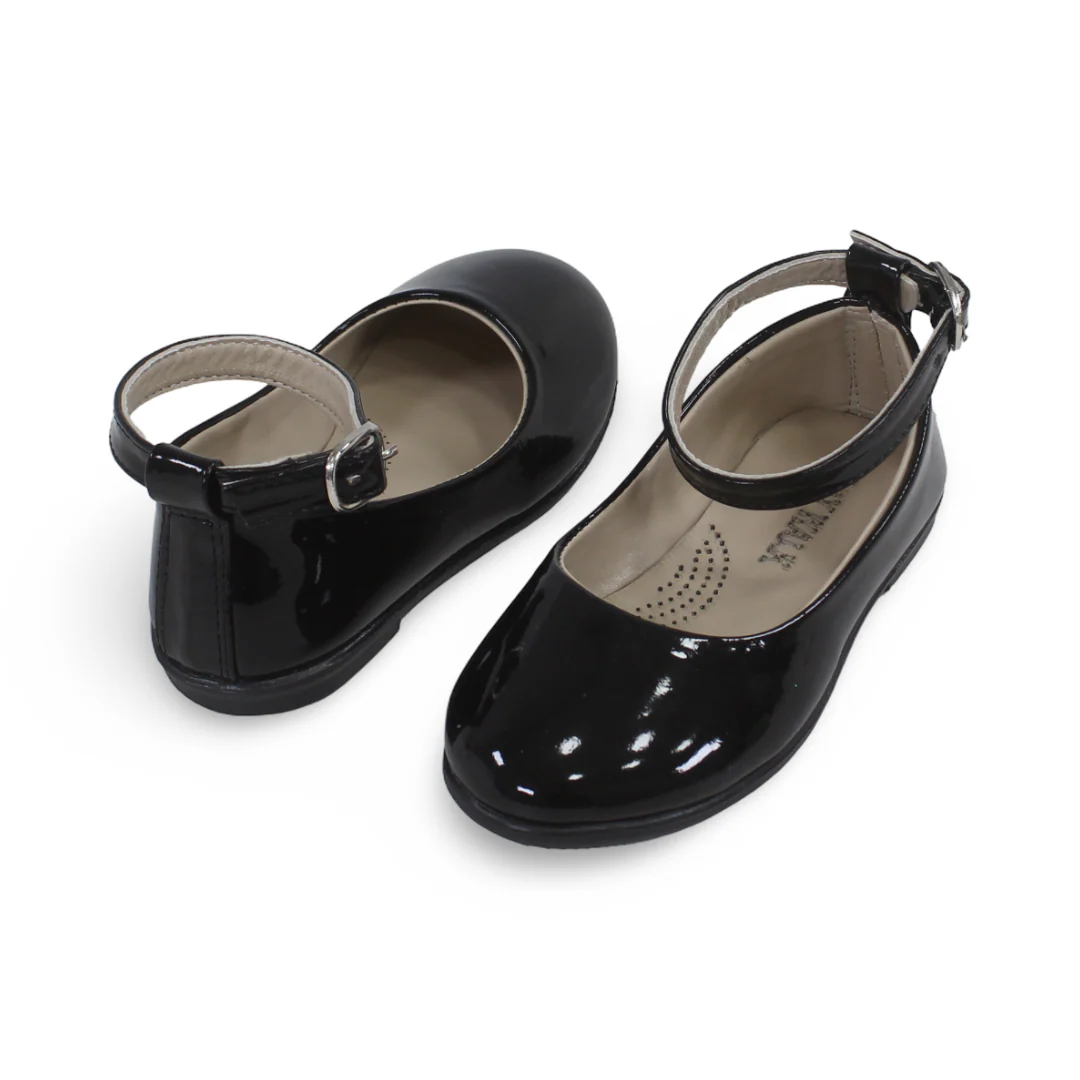 Baby Girls Leather Ballerina – Shiny Black - Image 2