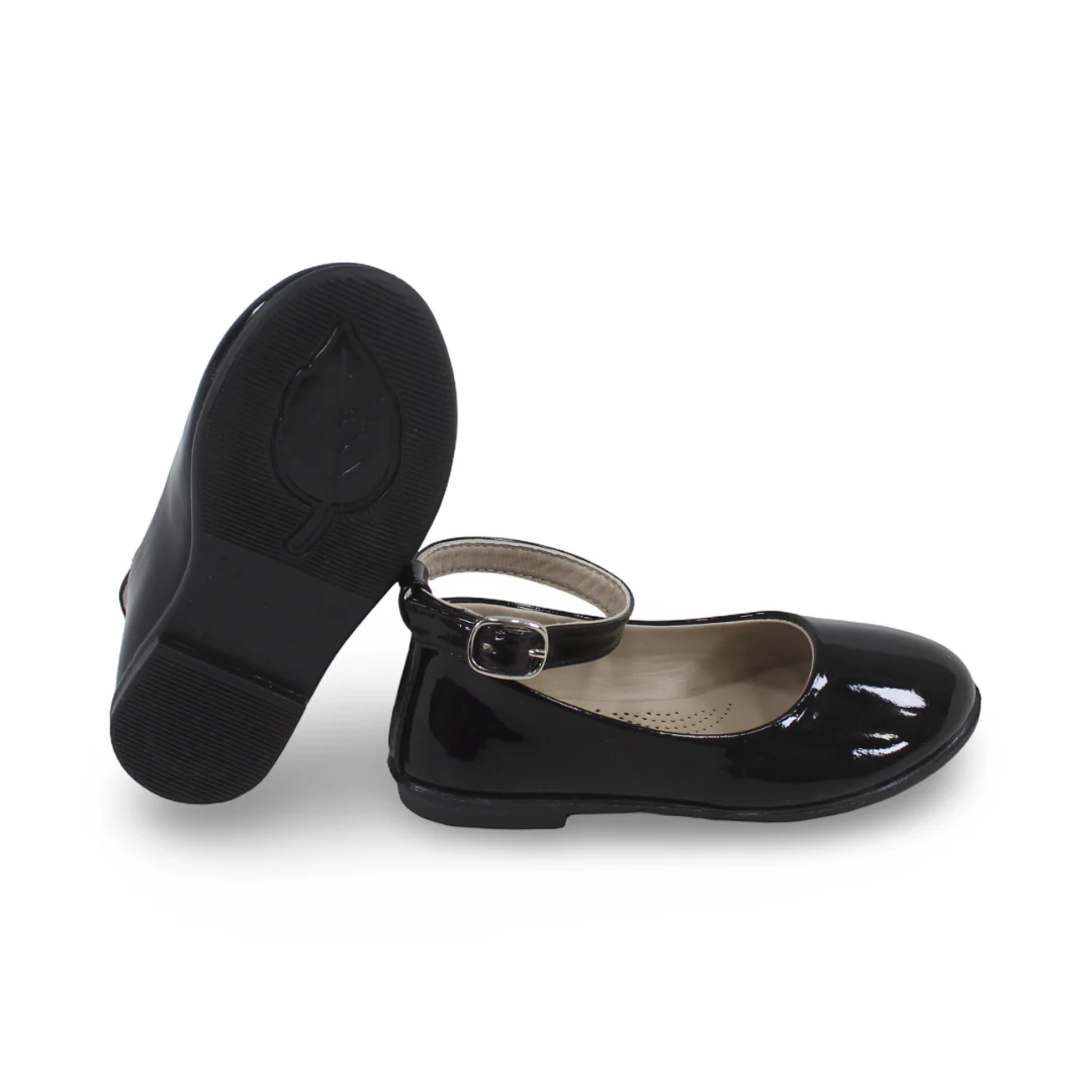 Baby Girls Leather Ballerina – Shiny Black - Image 3