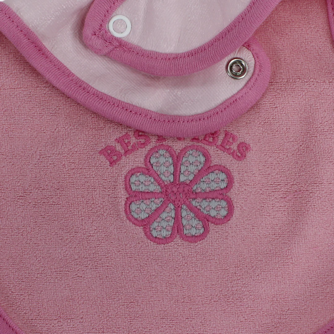 Cotton Baby Bib – Pink with Flower Embroidery - Image 3