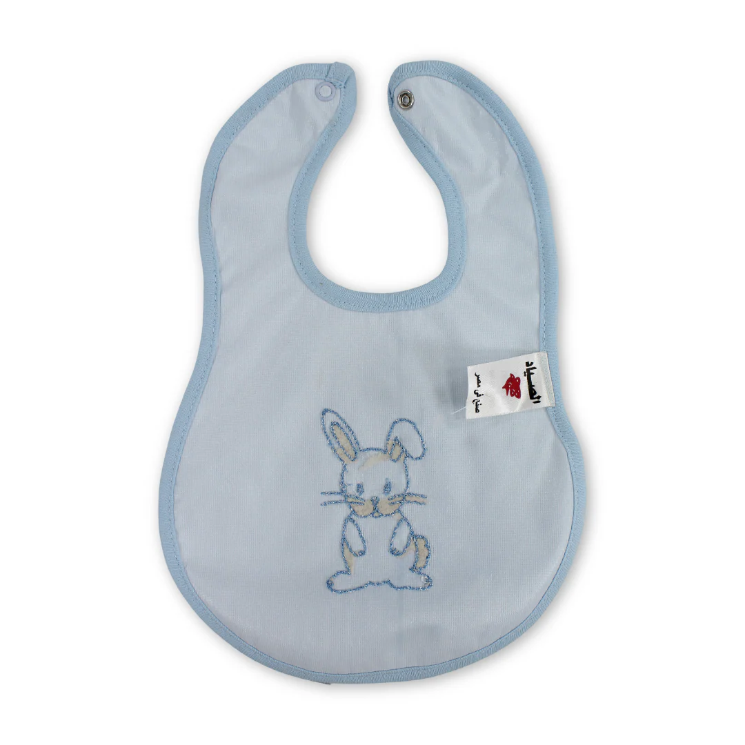 Cotton Baby Bib – Baby Blue with Rabbit Embroidery - Image 2