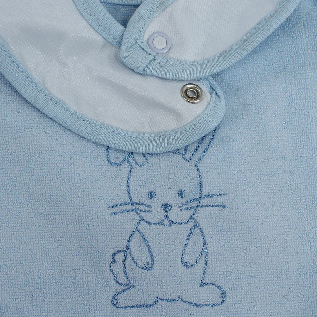 Cotton Baby Bib – Baby Blue with Rabbit Embroidery - Image 3