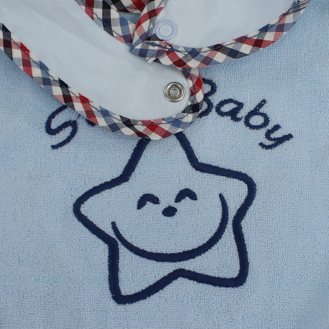 Cotton Baby Bib – Baby Blue with Star Embroidery - Image 3