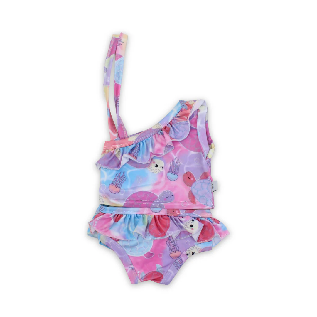Baby Girls Two-Piece Swimsuit – Pink with Marine Animal Print - Image 2