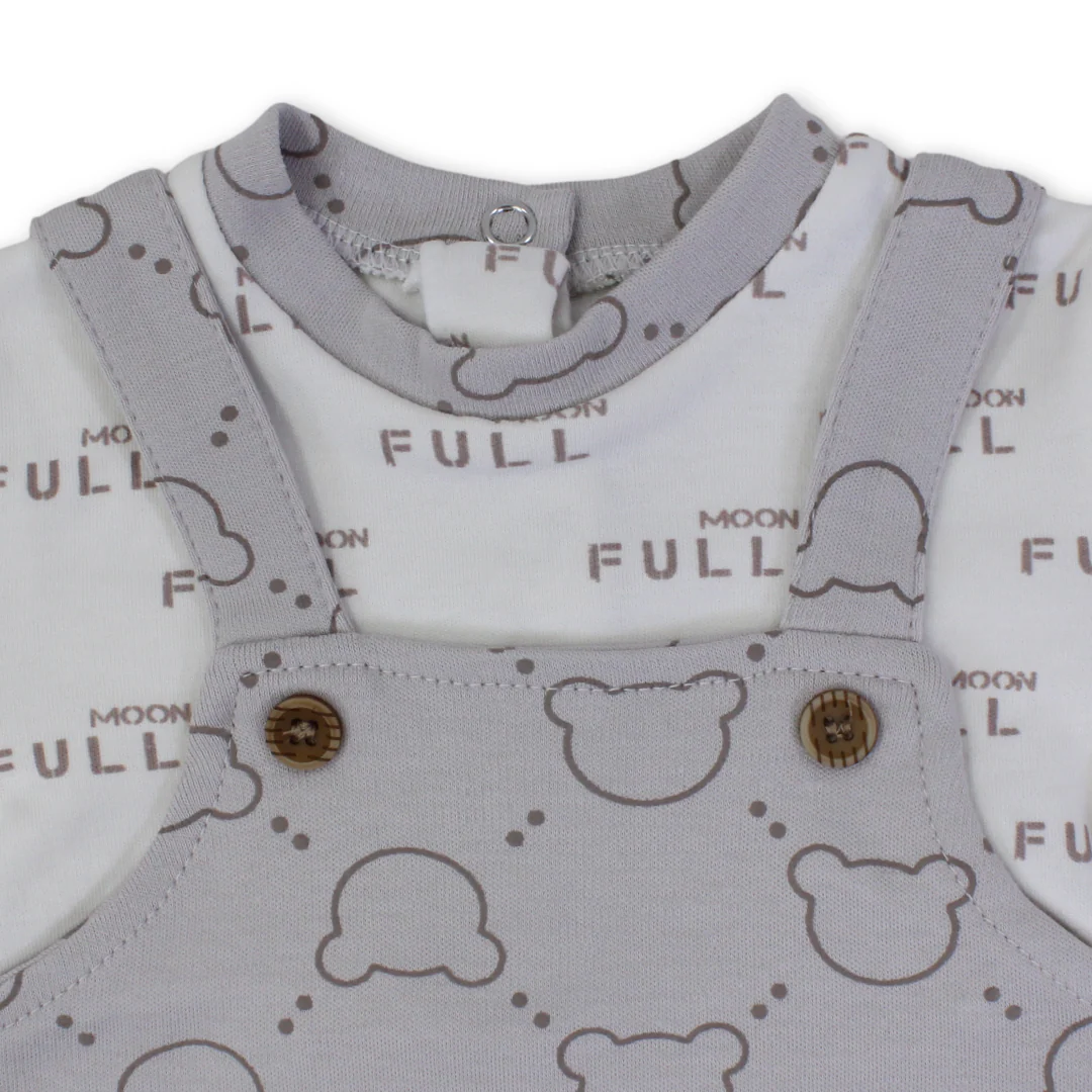 Baby Boys Cotton Romper – Beige with Teddy Bear Faces Print - Image 3
