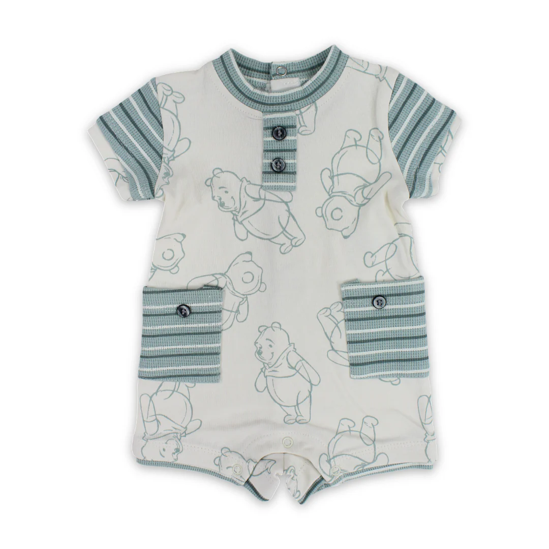 Baby Boys Cotton Romper – Mint & Off-White