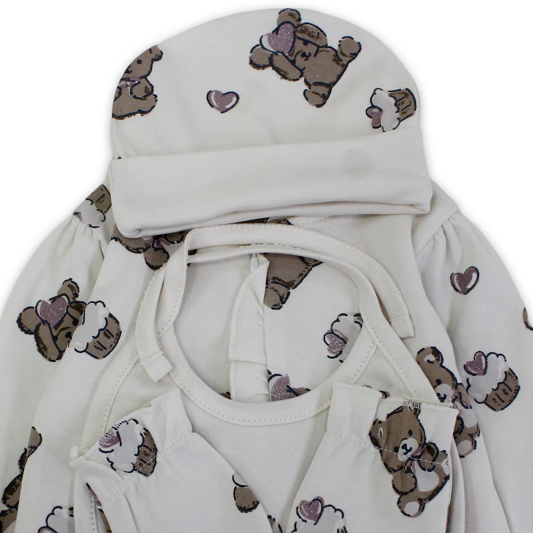 Baby Girls Cotton Gift Clothes Box – Off-White with Bears Print - Image 3