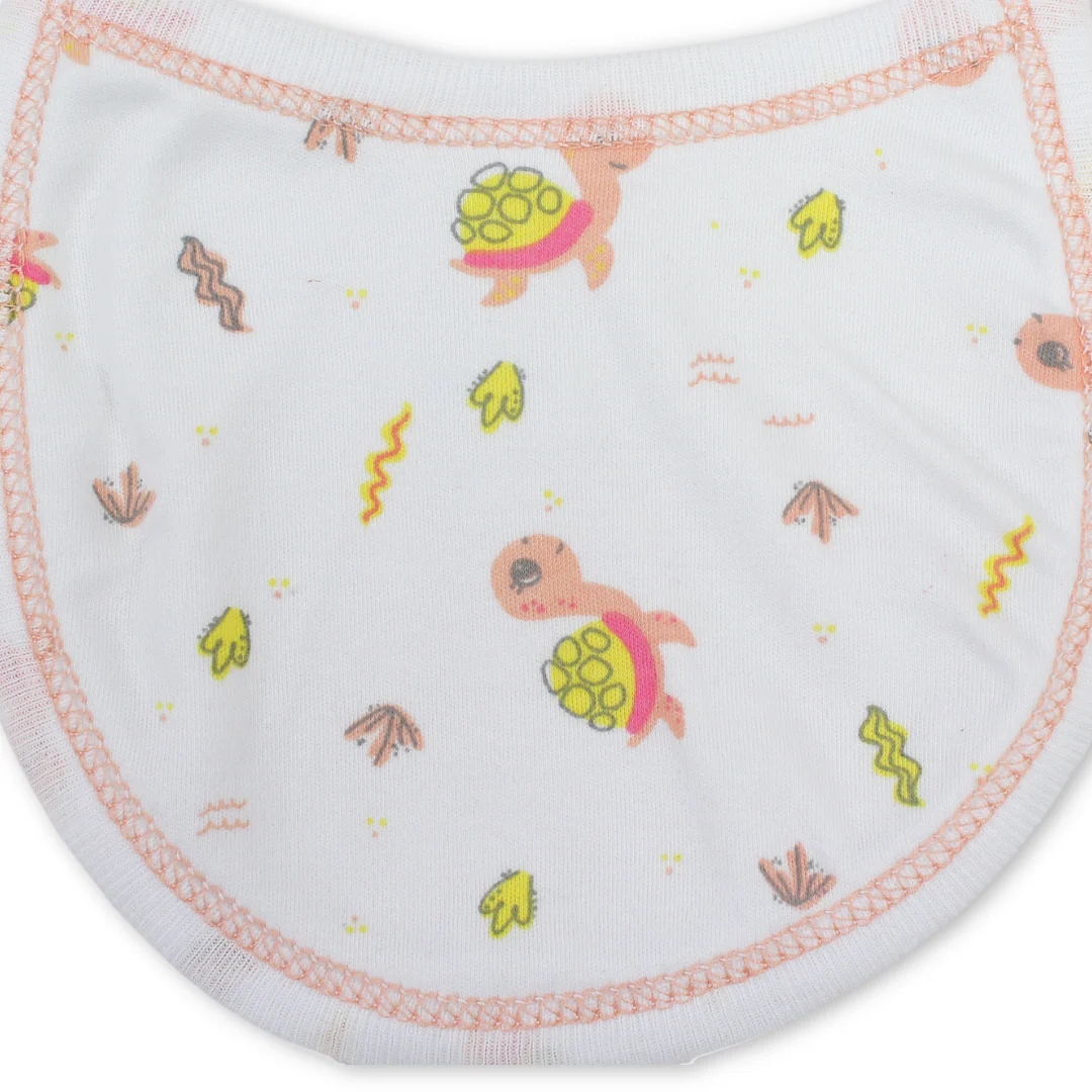 Cotton Baby Bib – White with Turtles Print - Image 3
