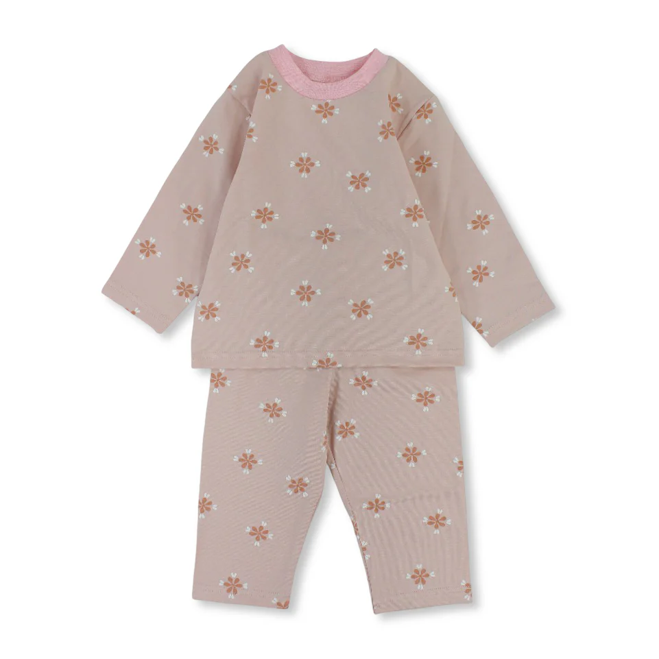 Baby Girls Cotton Pajama – Salmon with Flowers Print