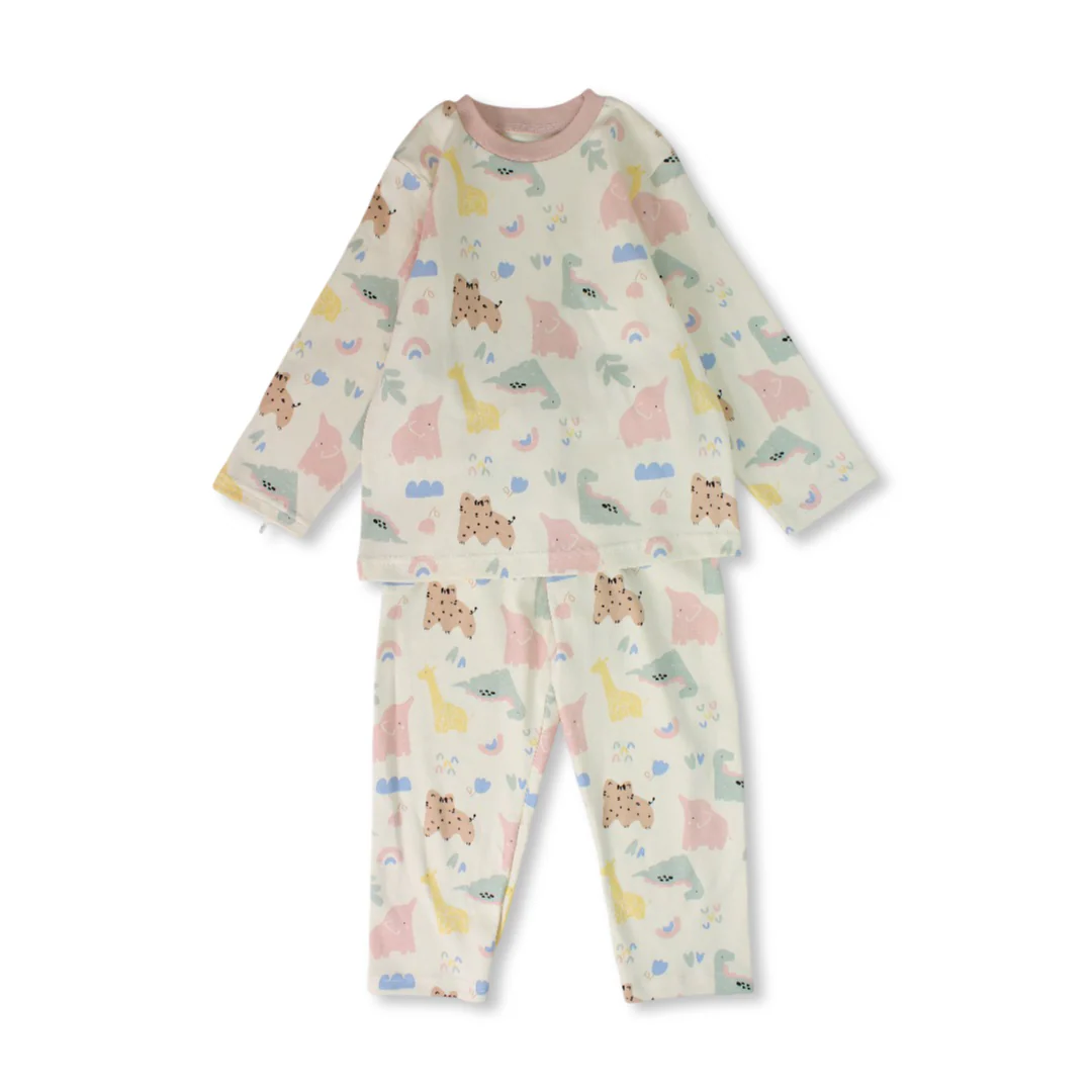Girls Cotton Pajama – Dusty Pink with Animals Print