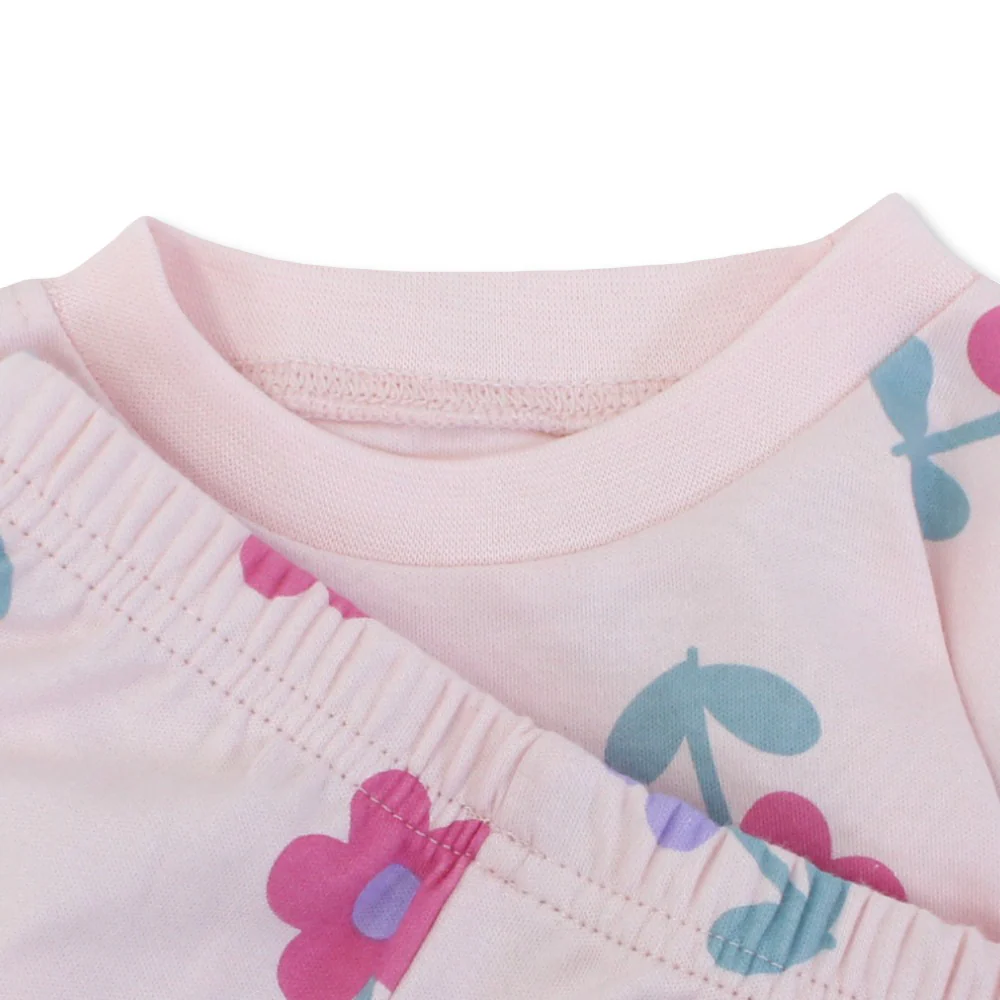 Baby Girls Cotton Pajama Set – Pink with Floral Print - Image 3