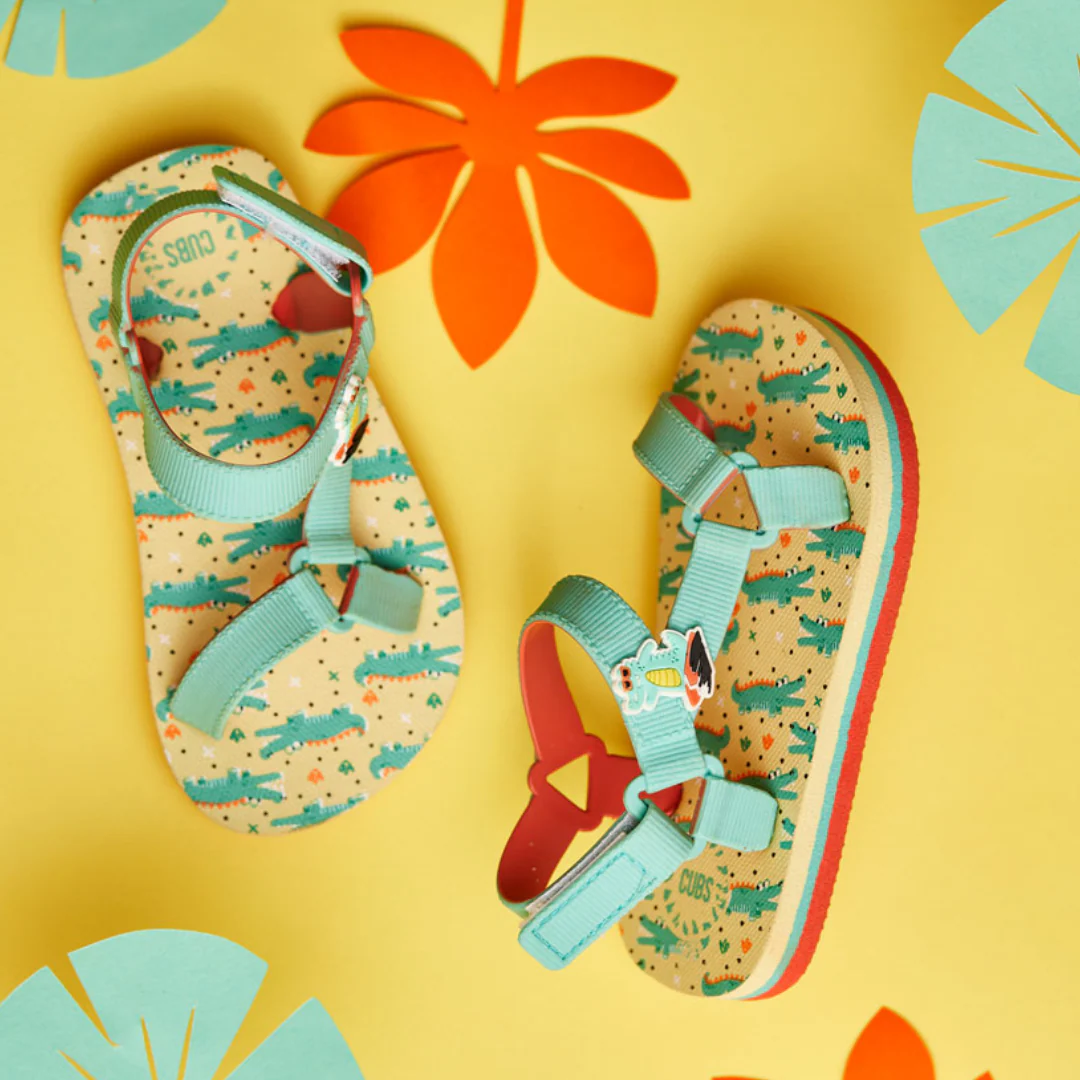 Baby Girls Rubber Sandal – Aqua with Crocodile Print - Image 4