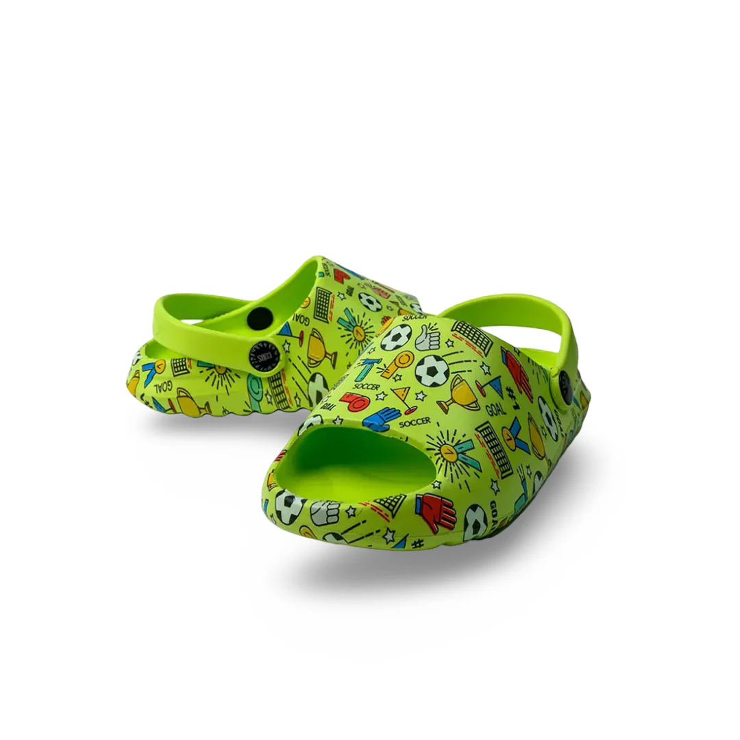 Boys Rubber Sandals – Green with Sports Print - Image 2